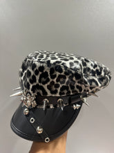 Leopard Print Spike Hat with Silver Accents- Gray