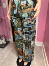 Artistic Patchwork Corset & Cargo Pant Set- Blue Multi