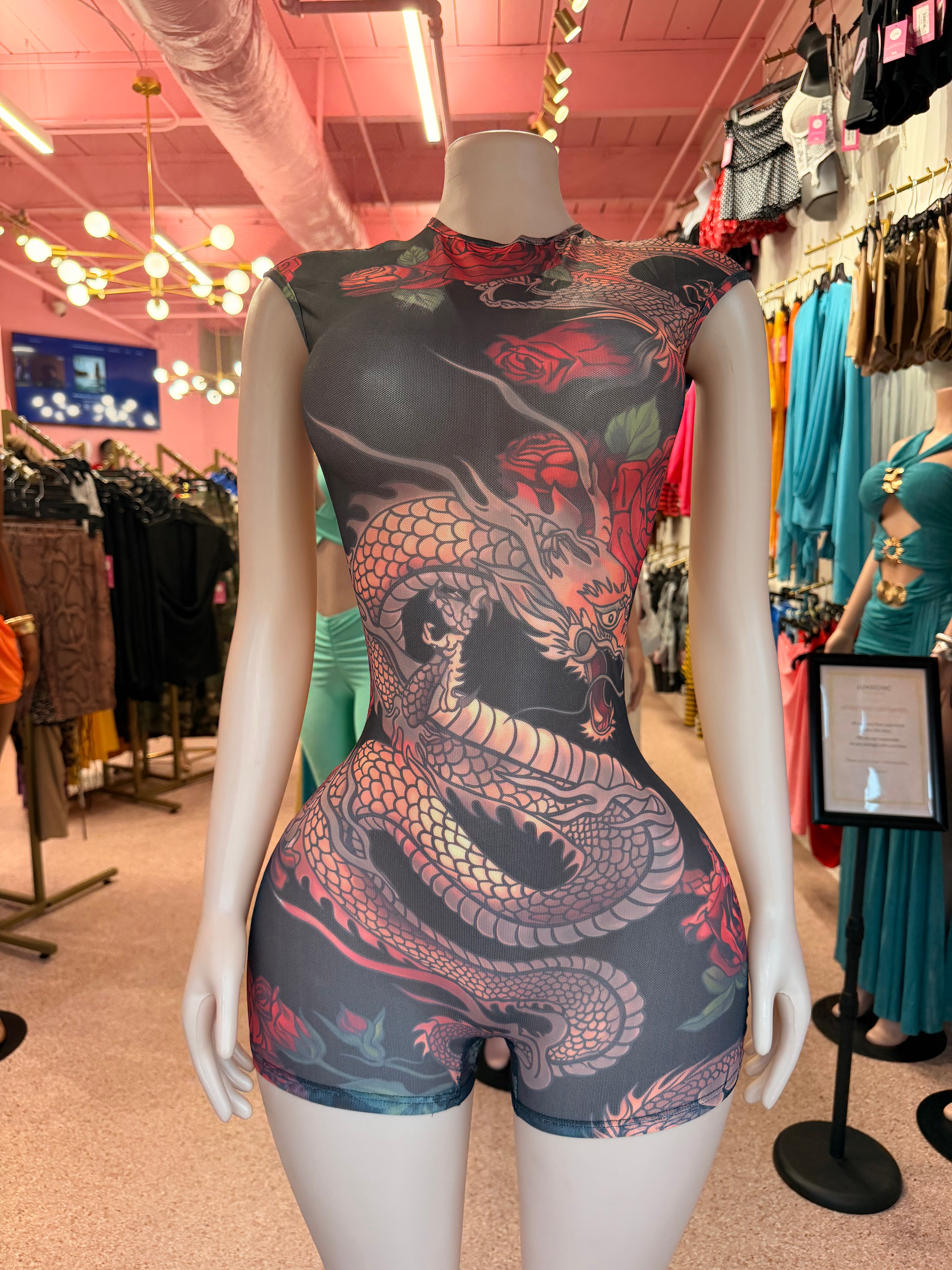 Tattooed Temptation Romper- Black Multi🐉🌹