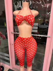 (Pre-Order) Pretty Pressure Polka Dot Capri Set- Red