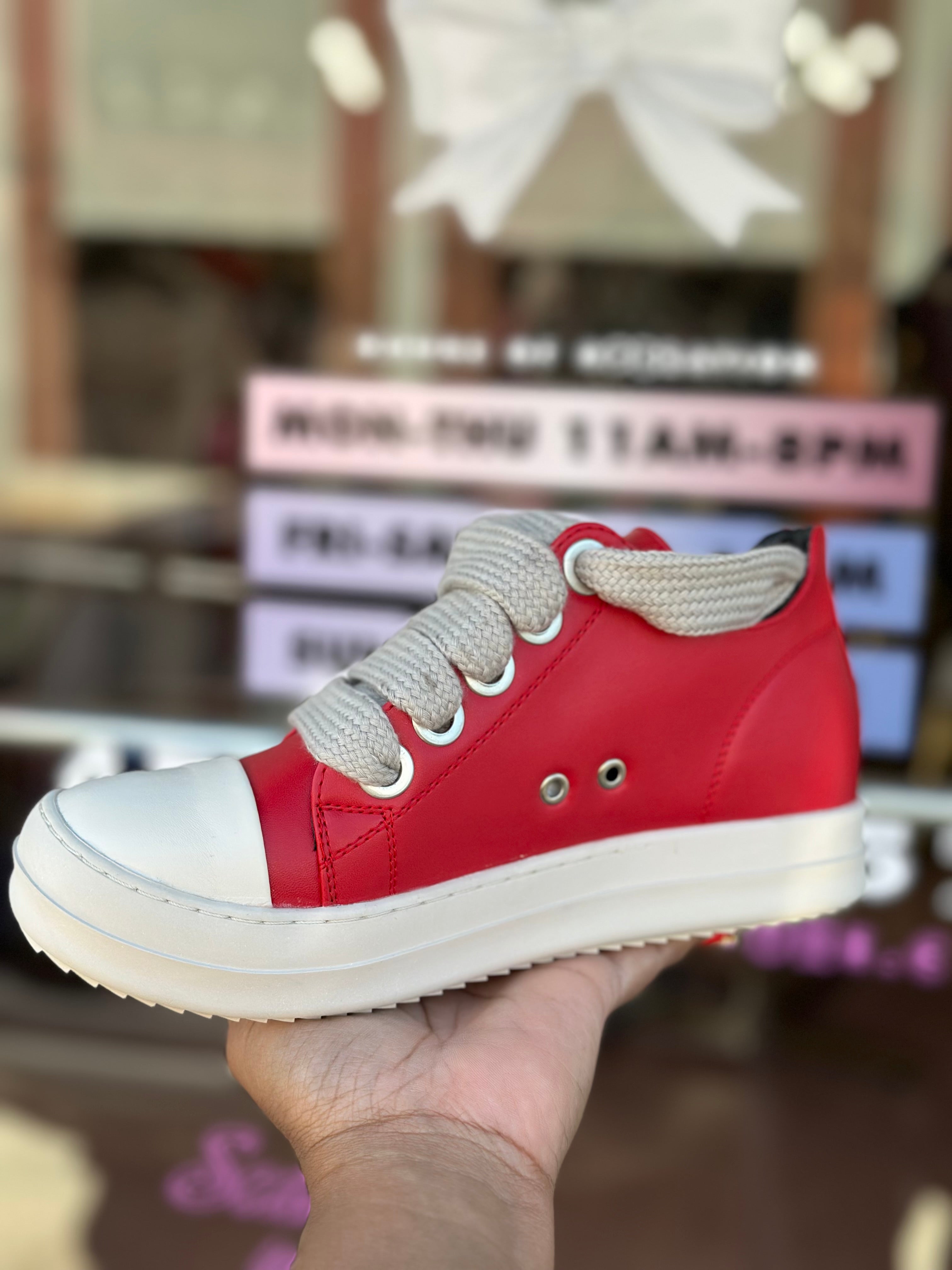 Ricky Leather Jumbo Shoelace Low Top Sneakers- Red