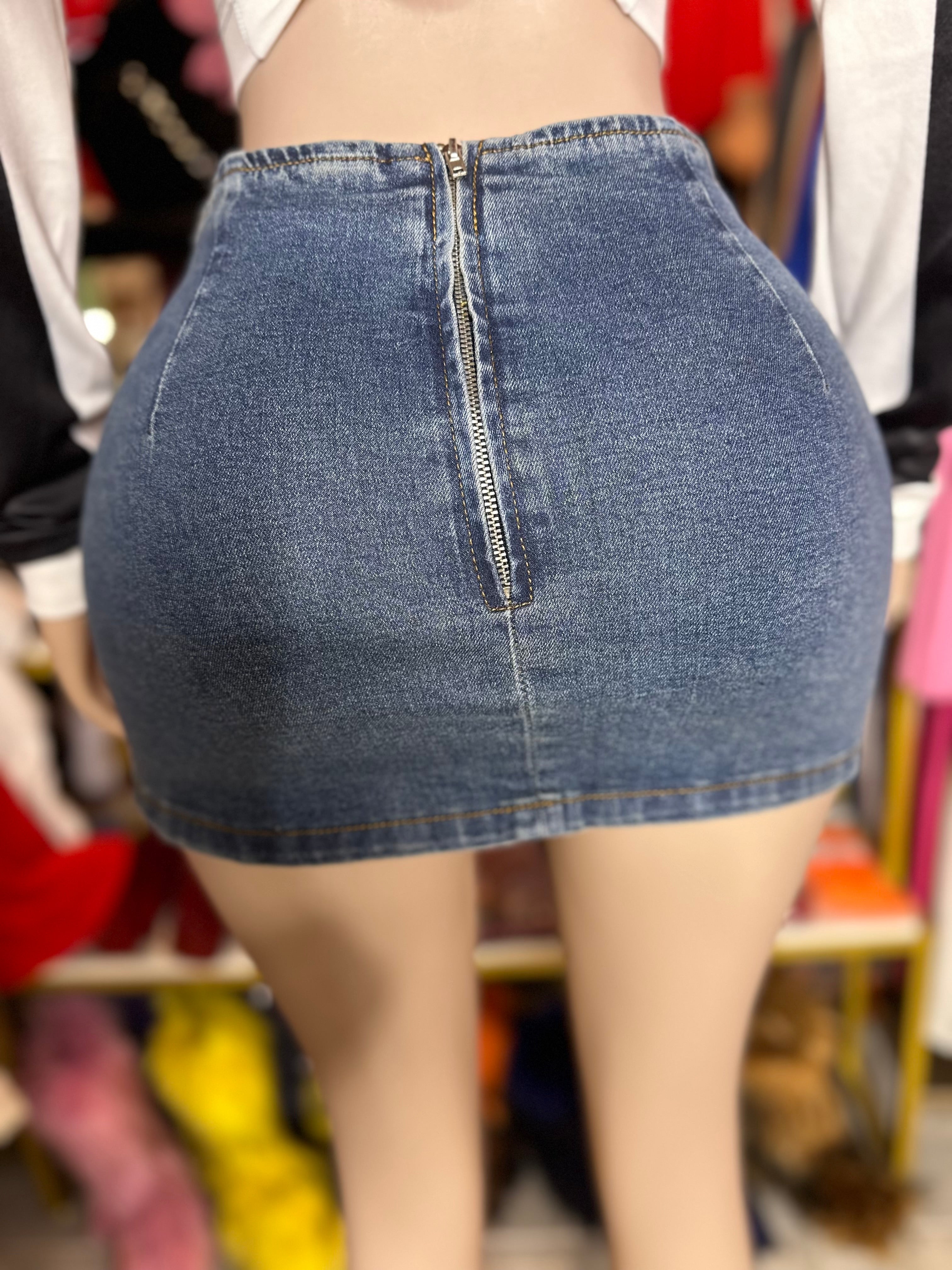 D-Ring Design Denim Mini Skirt Only