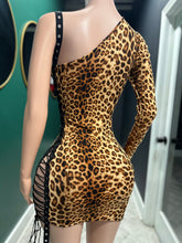 Too Sexy Asymmetrical One Sleeve Mini Dress- Leopard