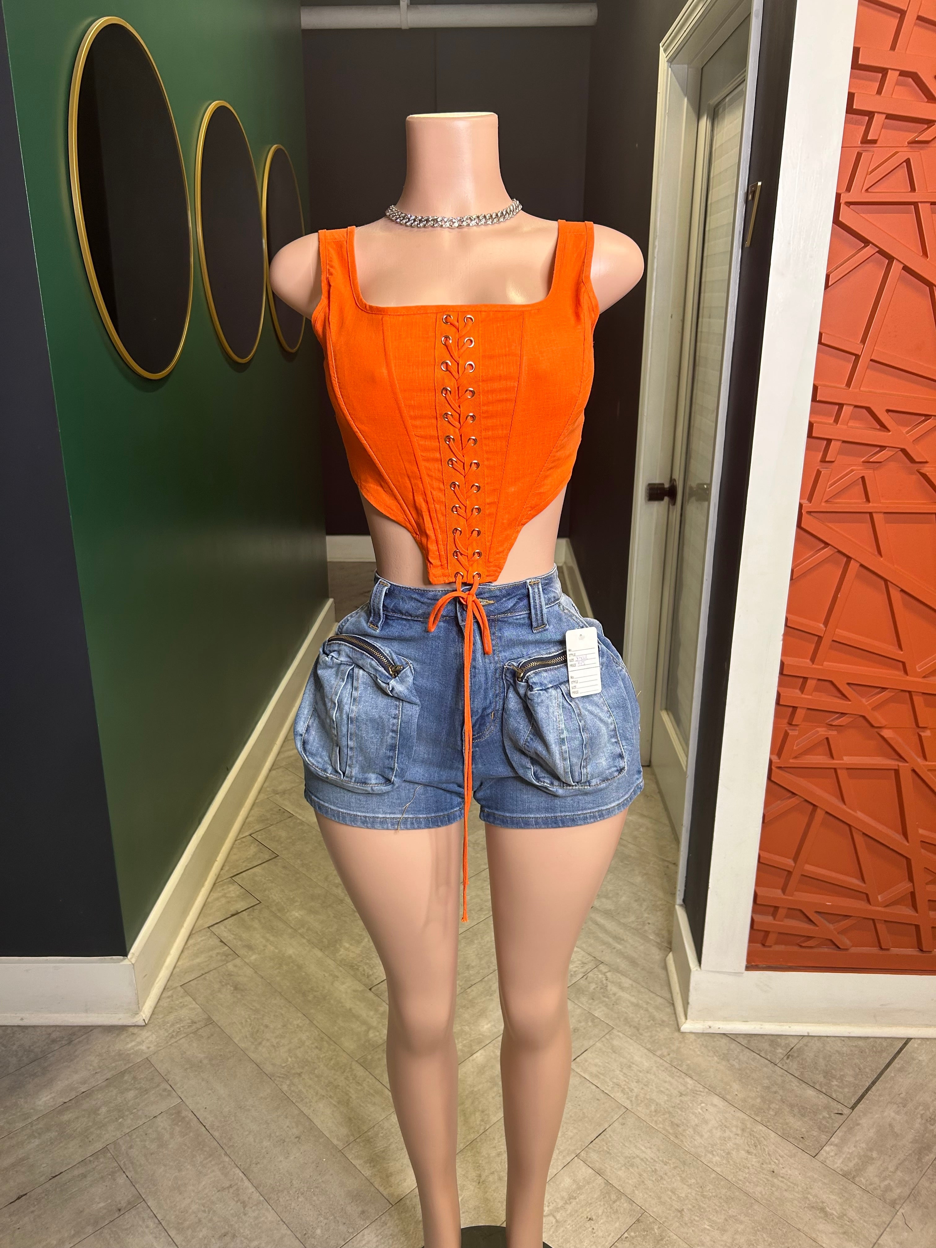 Linen Corset Top- Orange