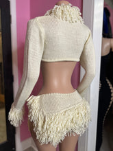 Chic Fringed Cream Knit Set with Cover-Up and Mini Skirt