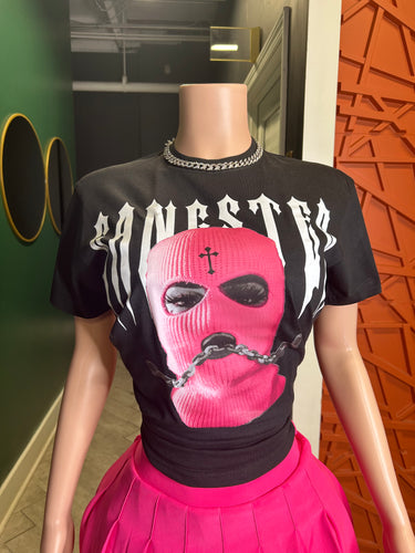 Gangster Graphic Oversize Top- Black/Pink