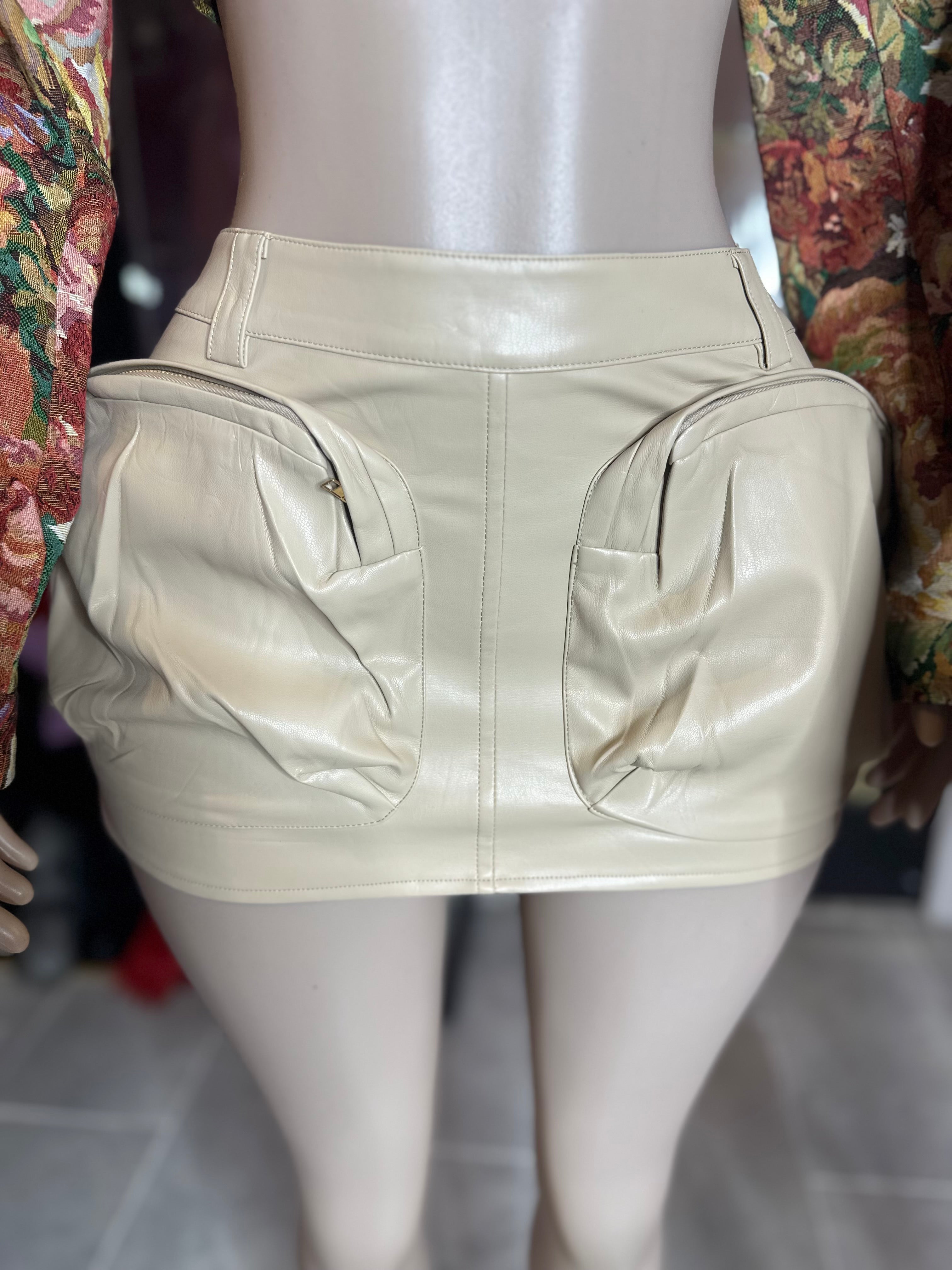 PU Pocket Leather Mini Cargo Skirt- Lt Taupe