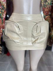 PU Pocket Leather Mini Cargo Skirt- Lt Taupe