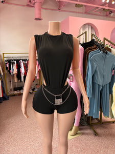 Body Chemistry Ruched Sleeve Top & Short Set- Black