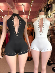 Private Access Studded Romper – Black & White
