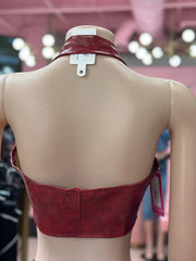 On Track PU Halter Top- Red