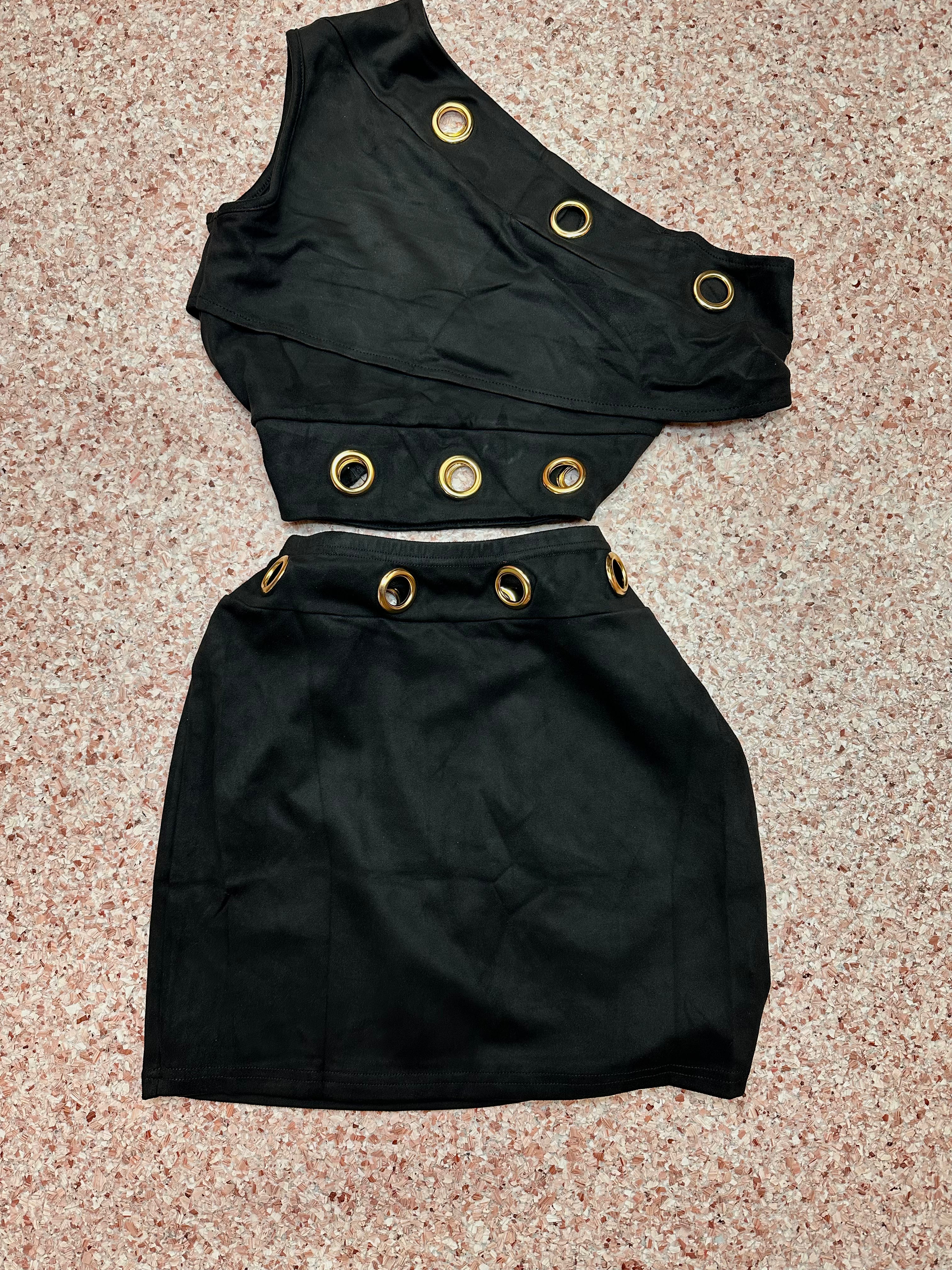 Stay Bold Grommet Velvet 2-Piece Set- Black