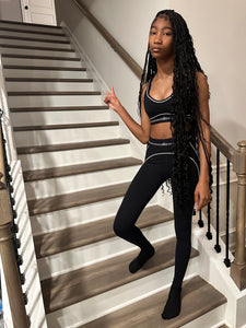 (Pre-Order 8 business Days) 
Alos Double Stripe Legging Set- Black-Call For Pics