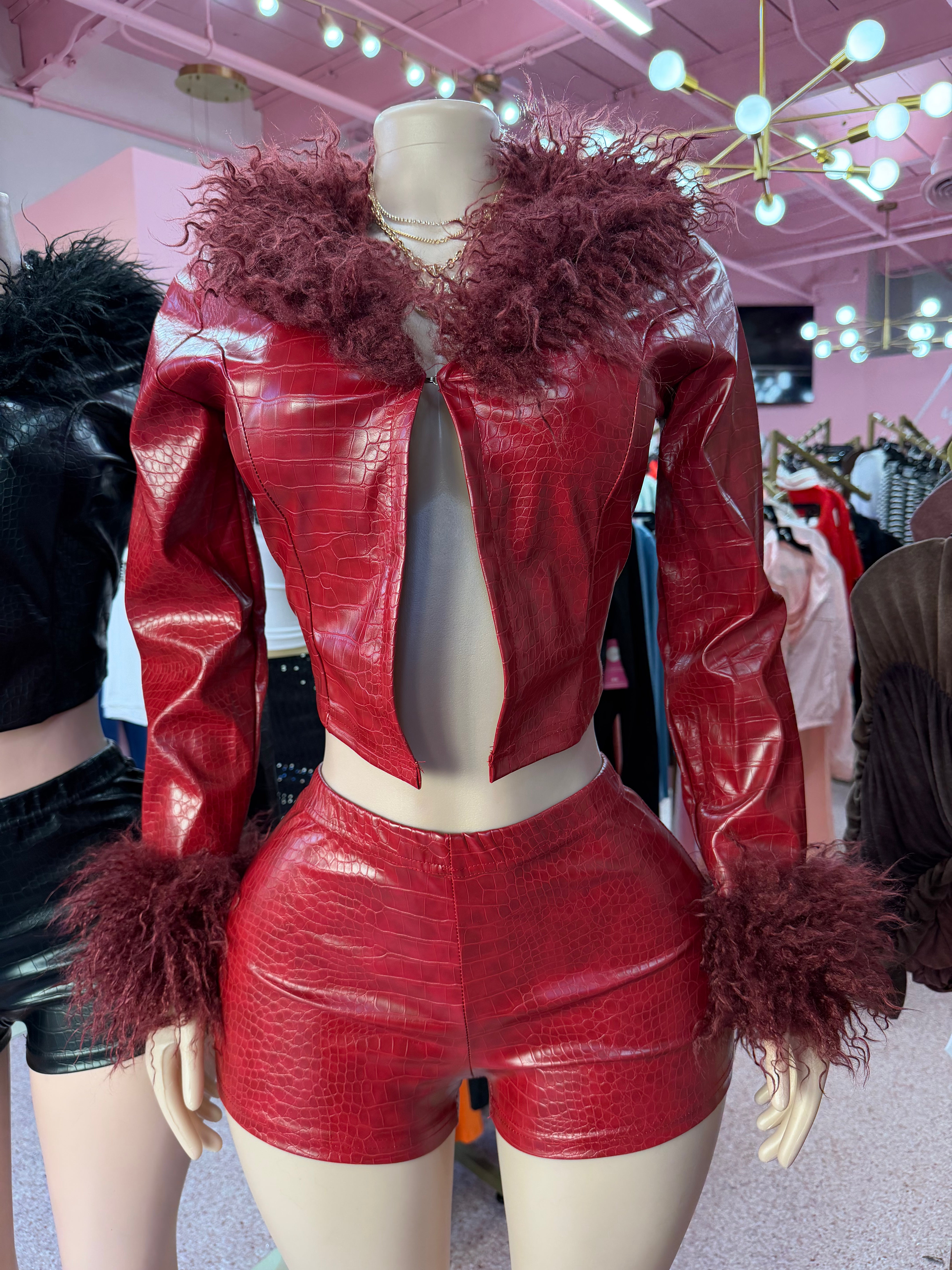 Rich Threat Croc Fur Two-Piece Short Set