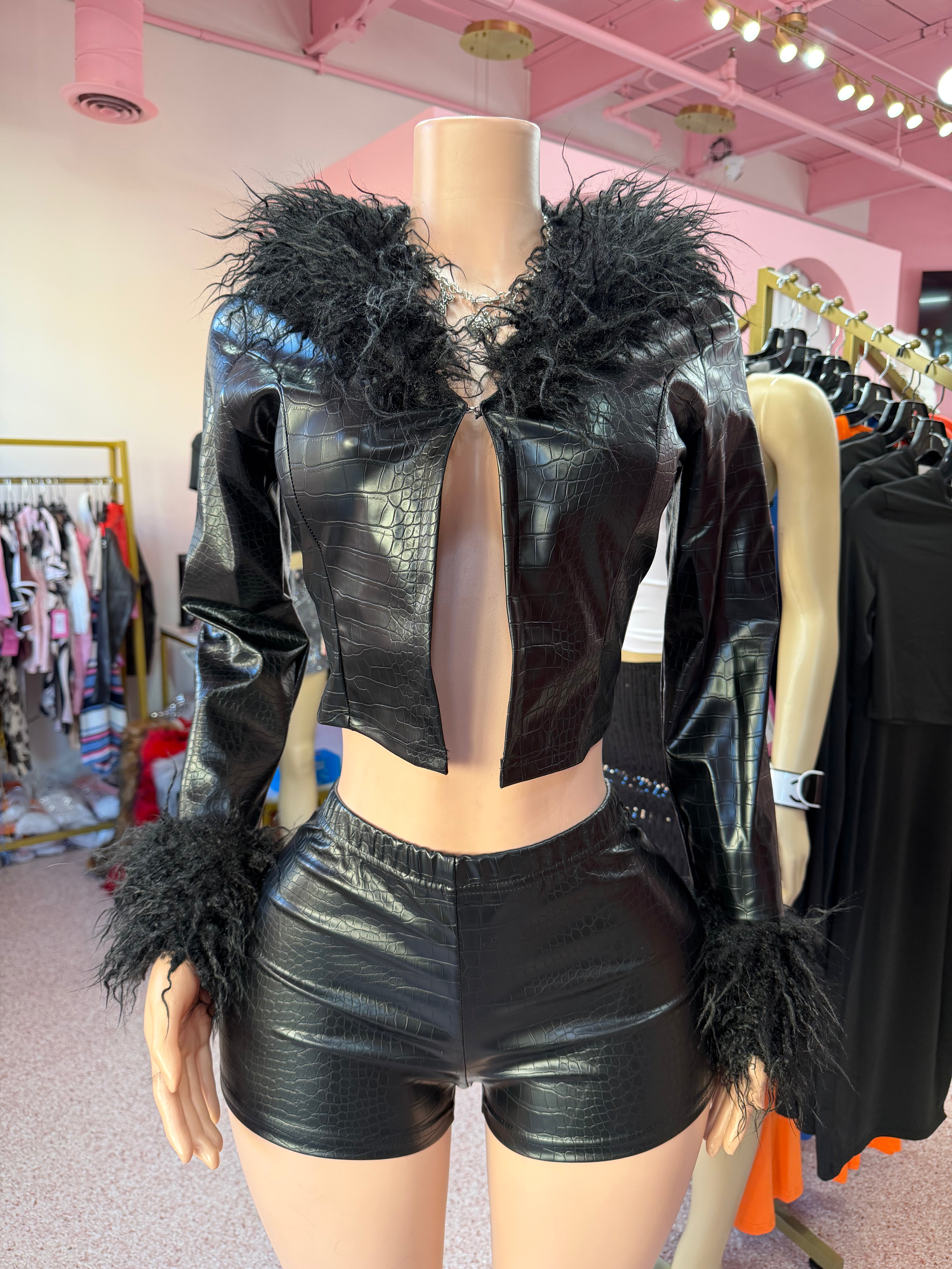 Rich Threat Croc Fur Two-Piece Short Set