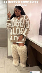 Shaggy Mongolian Fur Thigh High Boots- Beige