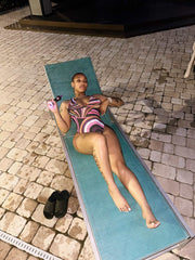 (Pre-Order 8 business Days) 
Fashion Puch Designer Inspired One Piece Swimsuit W/Patterned Neck Scarf- Purple Multi