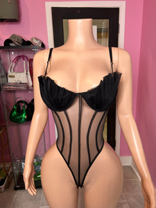 Mesh Shell Cup Bodysuit- Black