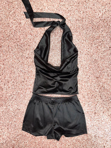 Step It Up Satin Halter Cowl Neck & Short Set- Various Colors