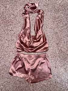 Step It Up Satin Halter Cowl Neck & Short Set- Various Colors