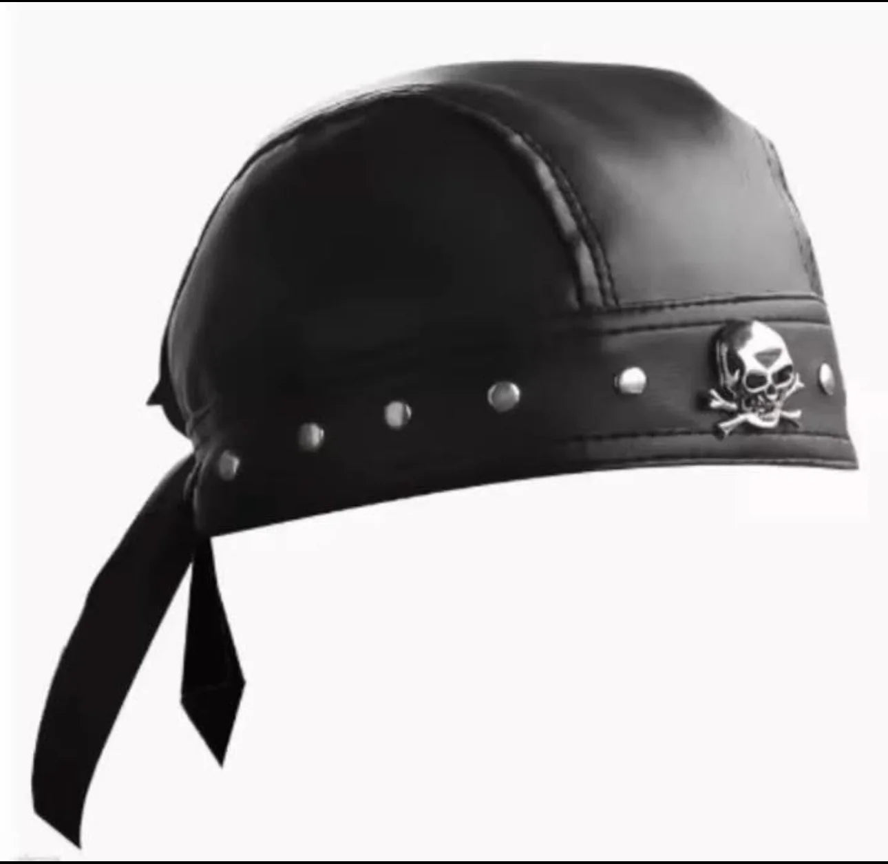Pu Skull Biker Cap- Black