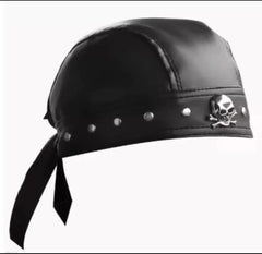 Pu Skull Biker Cap- Black