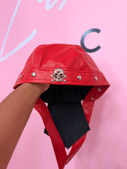 Pu Skull Biker Cap- Red