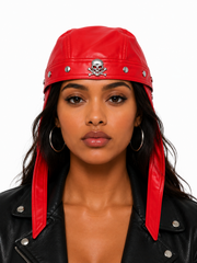 Pu Skull Biker Cap- Red