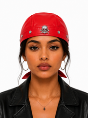 Pu Skull Biker Cap- Red