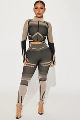 Two-Tone Crop Jacket & Legging Set - Black/Khaki