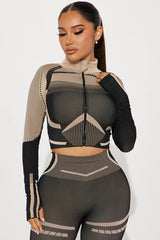 Two-Tone Crop Jacket & Legging Set - Black/Khaki