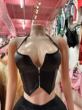 Power Play Halter Bustier – Black Faux Leather