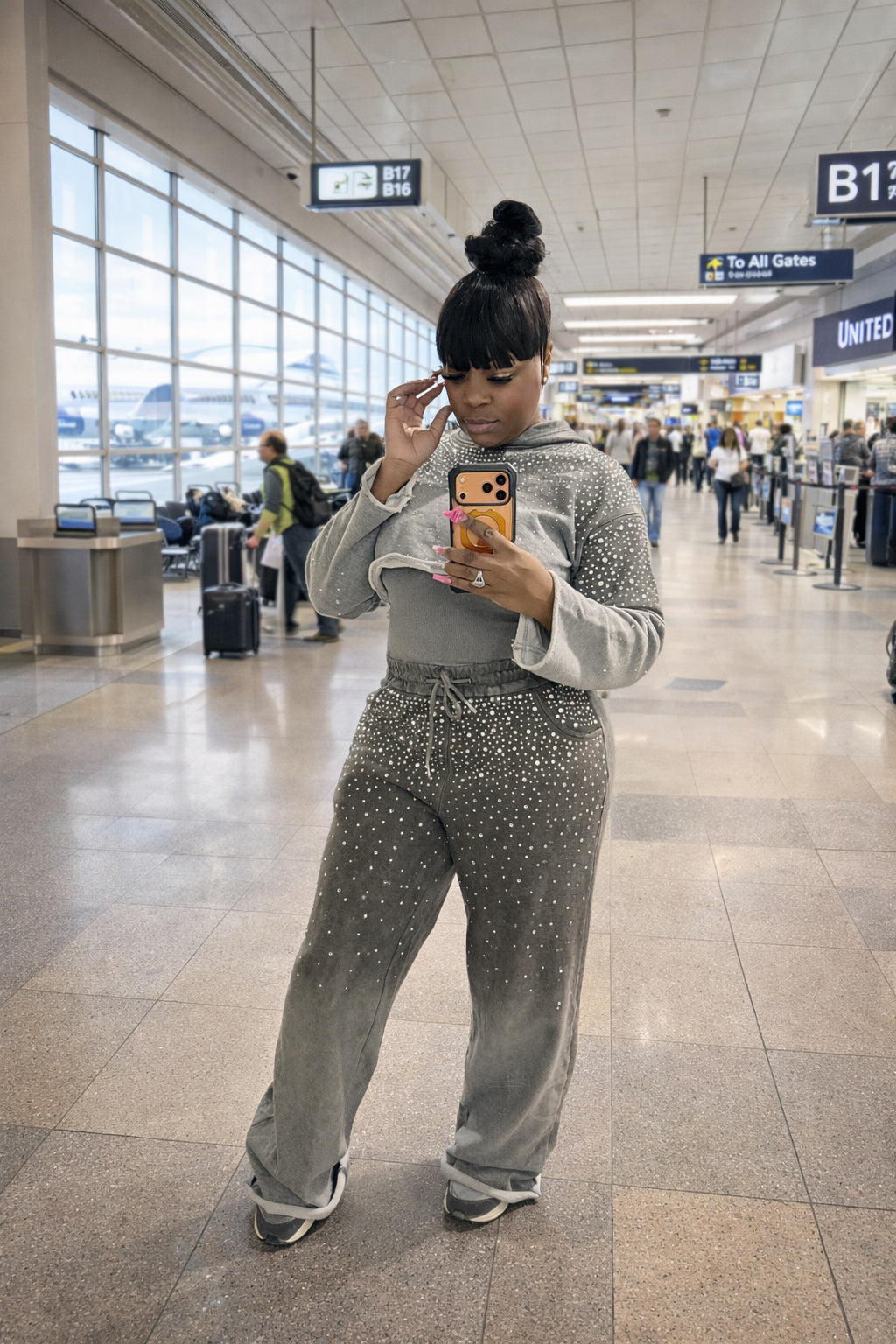 Rhinestone Ombré Hoodie Pant Set – Gray