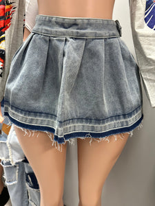 Denim Pleated Mini Skirt