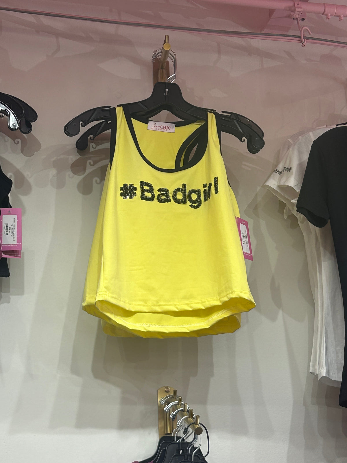 Badgirl Rhinestone Top- Yelllw-Small