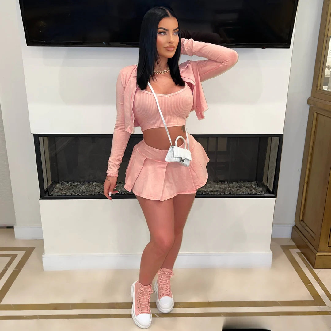 Remember Me Pleated Mini Skirt 3PC Set- Blush