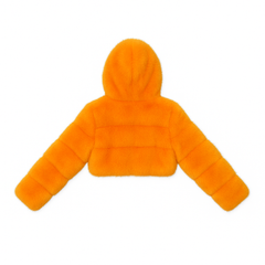 Chic Faux Fur Jacket with Hood – Orange