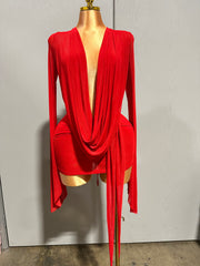 Drip Effect Drape Mini Dress- Red