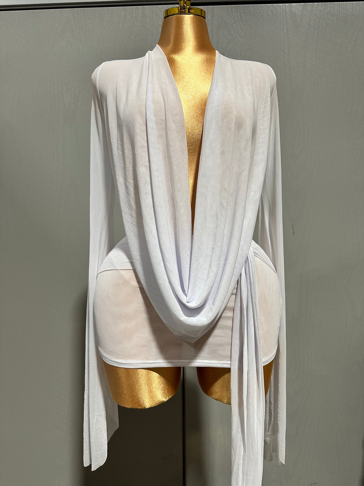 Drip Effect Drape Mini Dress- White