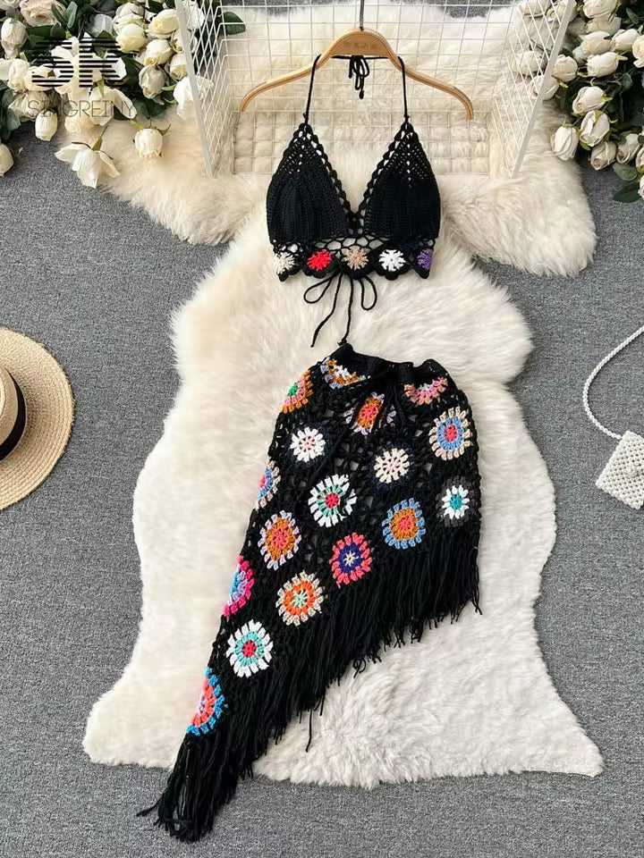 Waterfalls Coverup Knitted Skirt Set