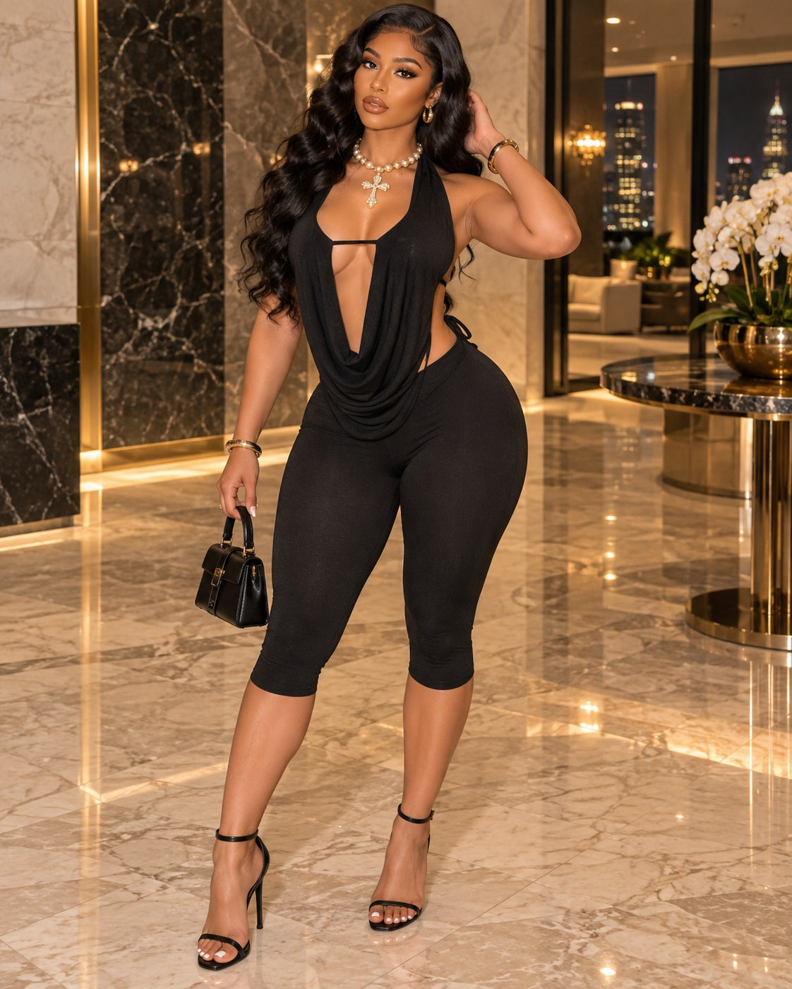 Keep It Between Us Halter & Capri Set 🖤Black