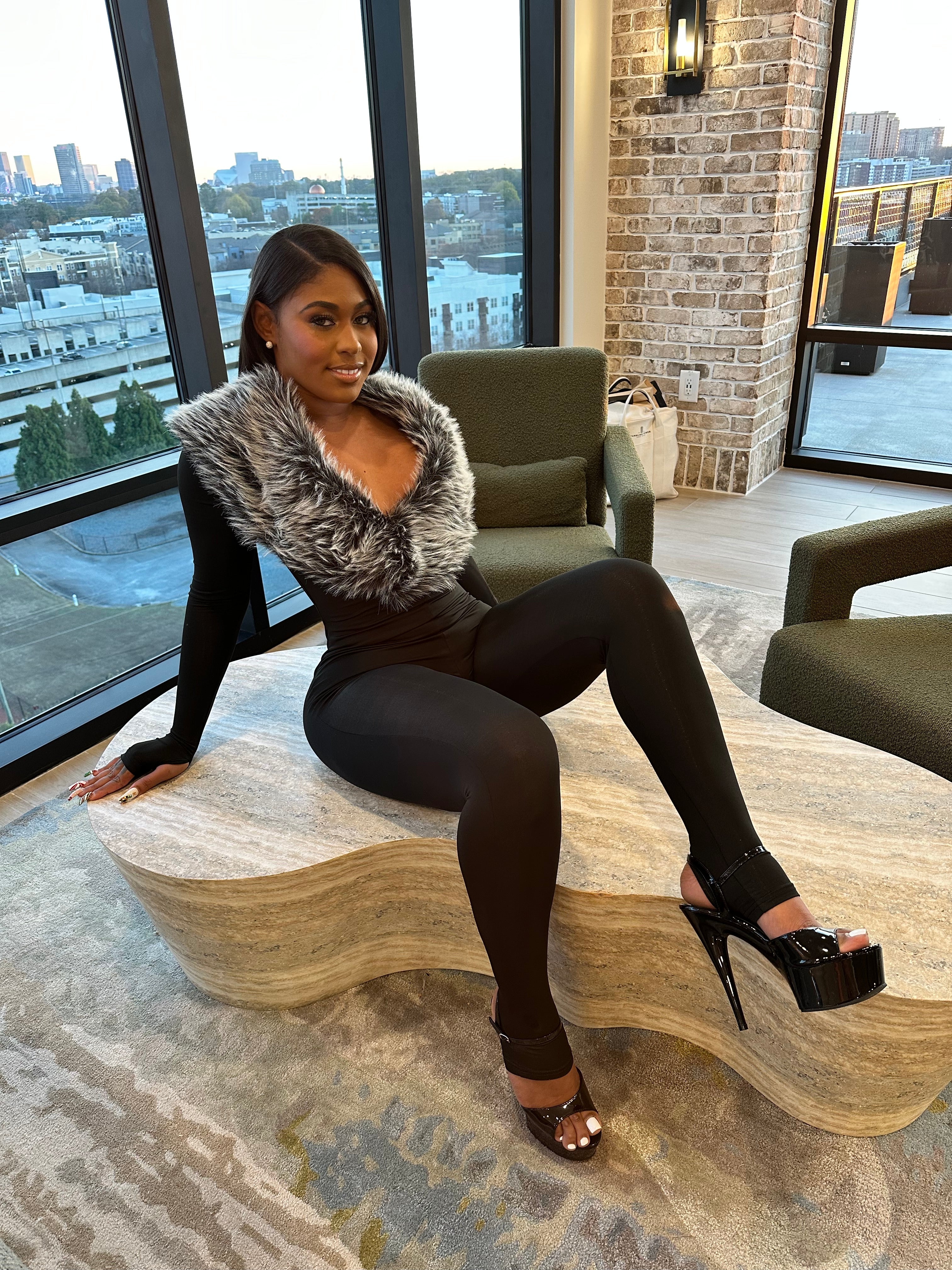 Soft Spoken Faux Fur Jumpsuit – Black