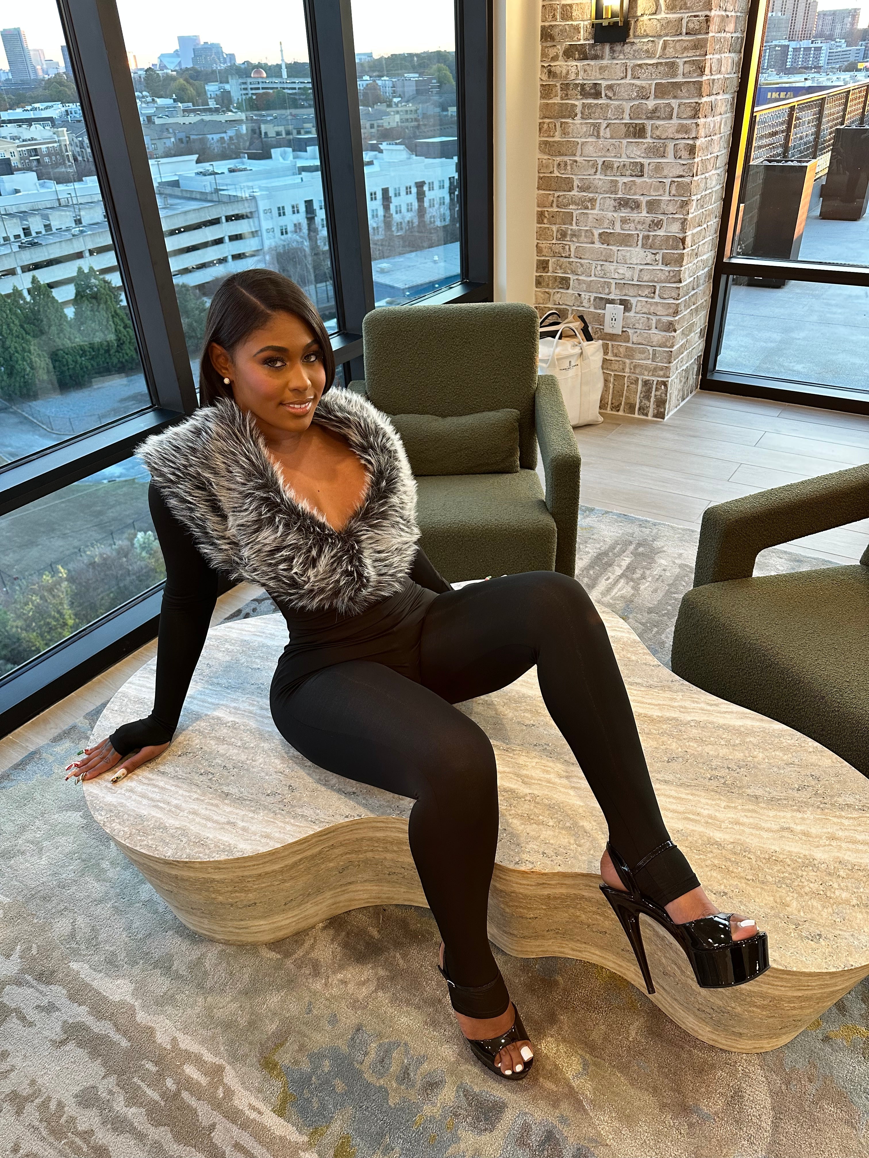 Soft Spoken Faux Fur Jumpsuit – Black