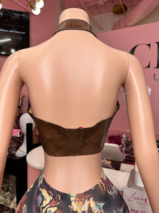 On Track PU Halter Top- Brown