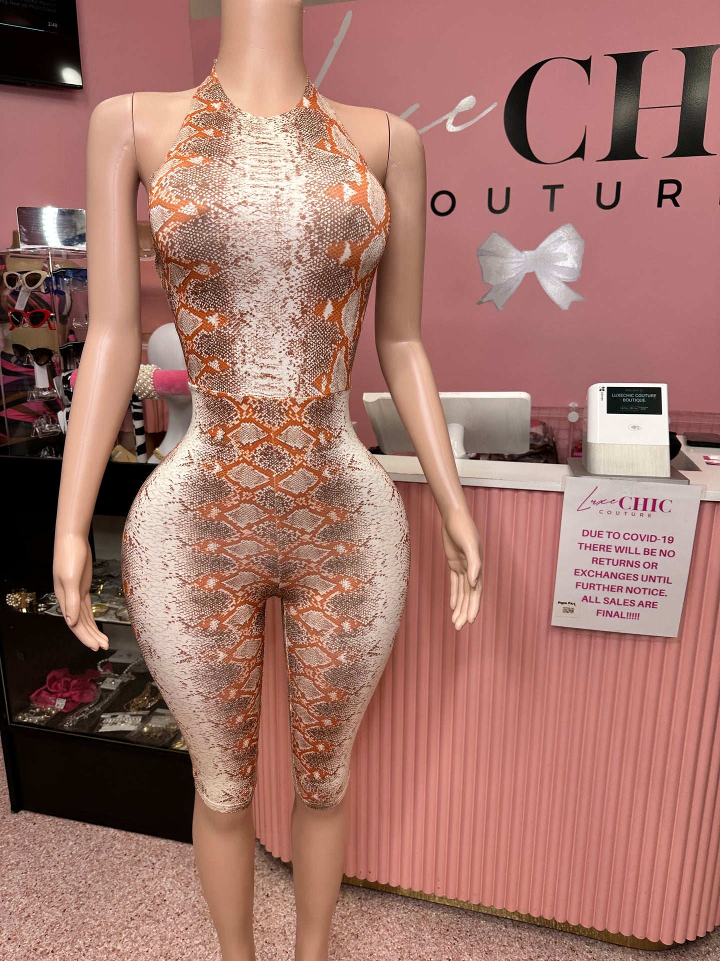 Step Out Snake Print Halter Romper-Brown Multi