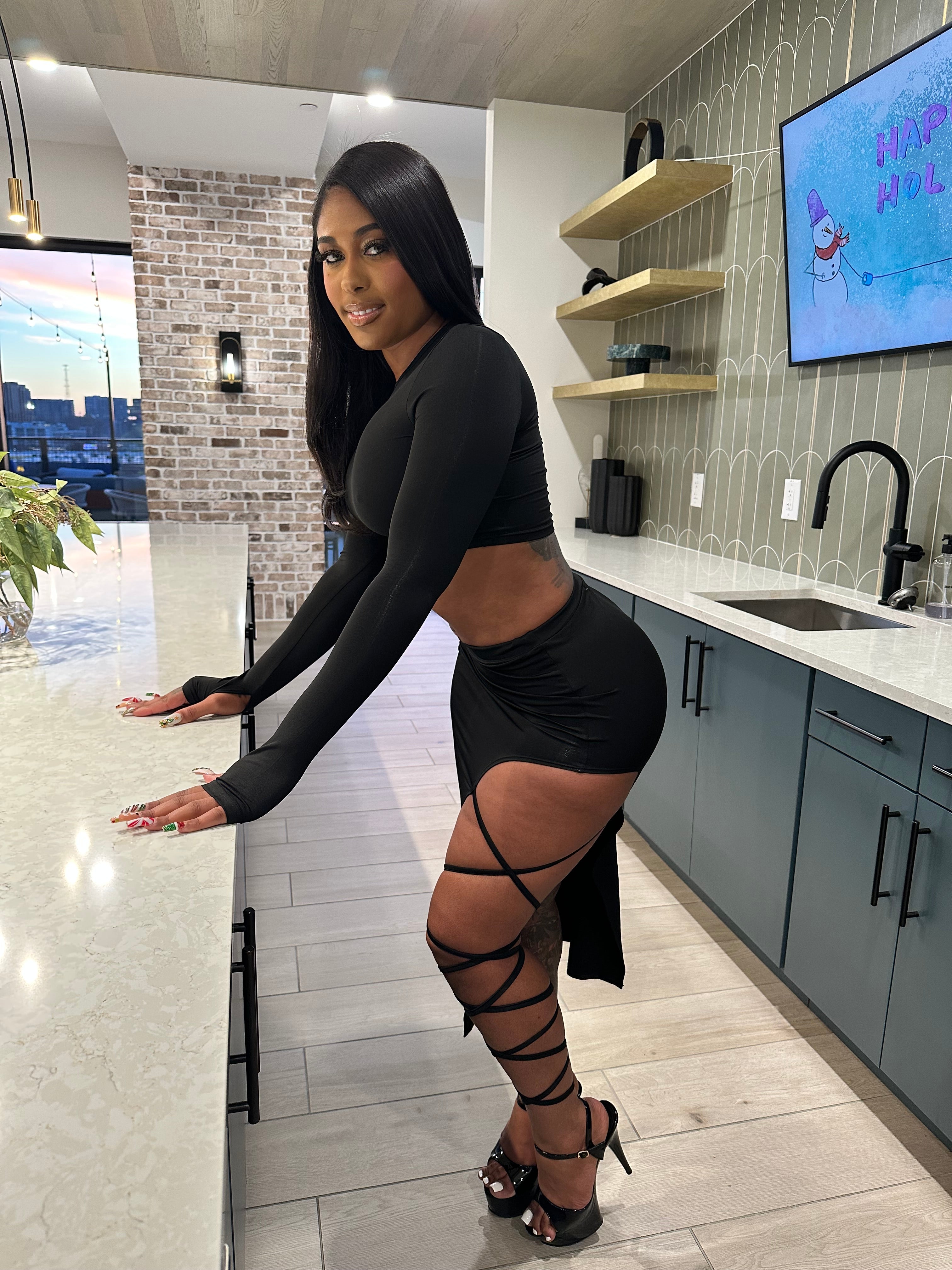 Shut It Down Lace-Up Skirt Set – Black