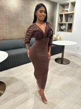 Washed Ruched Contrast Midi Dress- Espresso