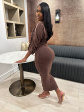 Washed Ruched Contrast Midi Dress- Espresso