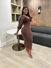 Washed Ruched Contrast Midi Dress- Espresso