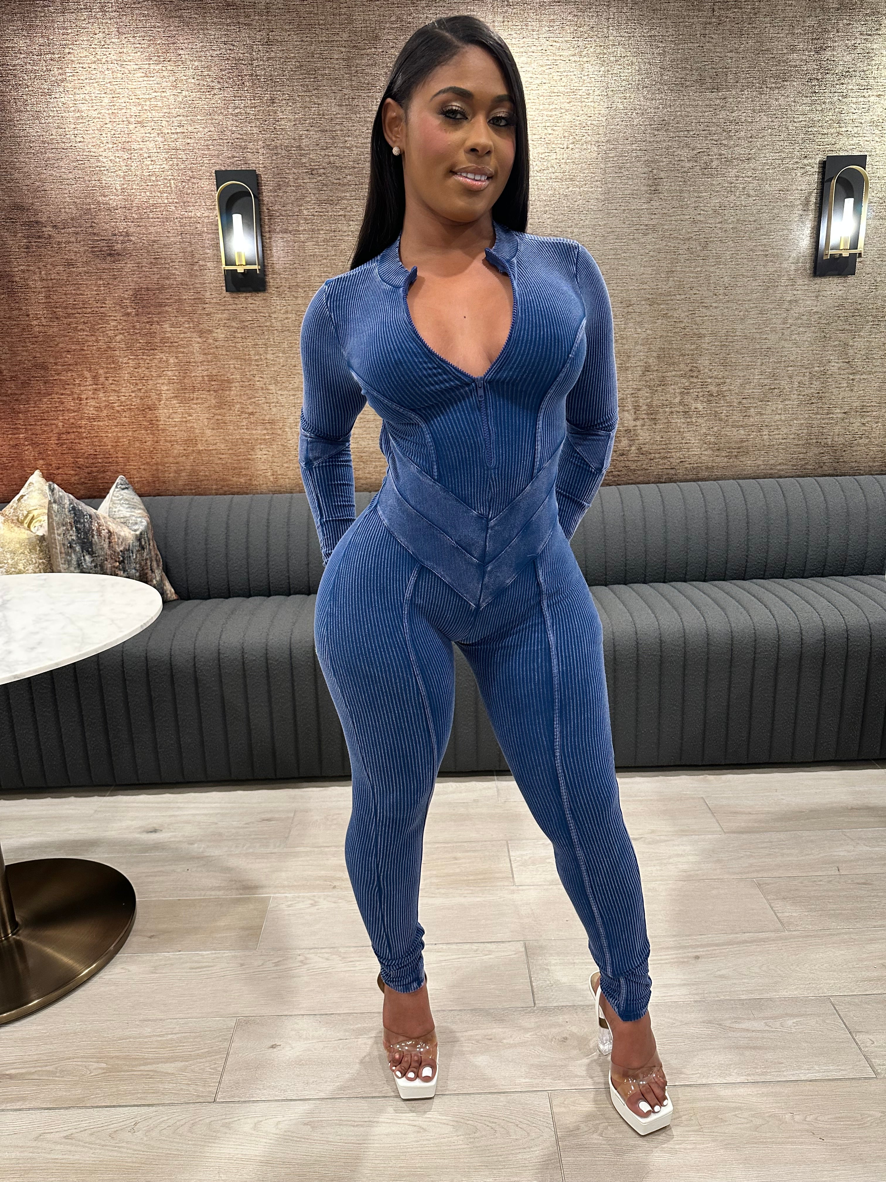 Washed Open Back Jumpsuit – Navy